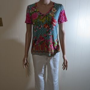 Johnny Was Blue and Pink Short Sleeve T-Shirt EUC!